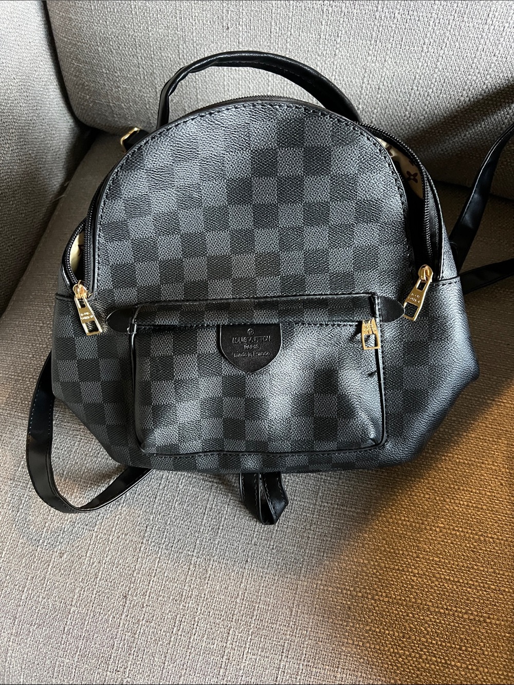 Louis Vuitton Black Checkered Mini Backpack with Gold Hardware